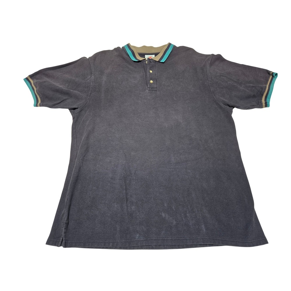 Preppy‎ New Balance Navy Polo Shirt Contrast Trim Cotton Drop-Tail XL Faded